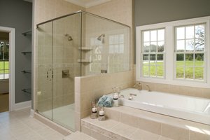 Spacious bathroom with a soaking tub and a walk-in shower